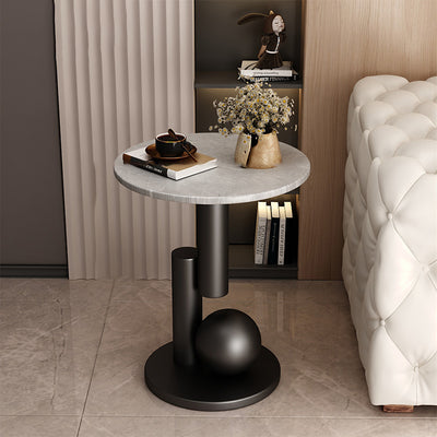 Contemporary Creative Round Sintered Stone Iron Side Table 1-Tier For Living Room