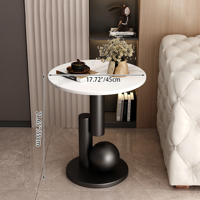 Contemporary Creative Round Sintered Stone Iron Side Table 1-Tier For Living Room