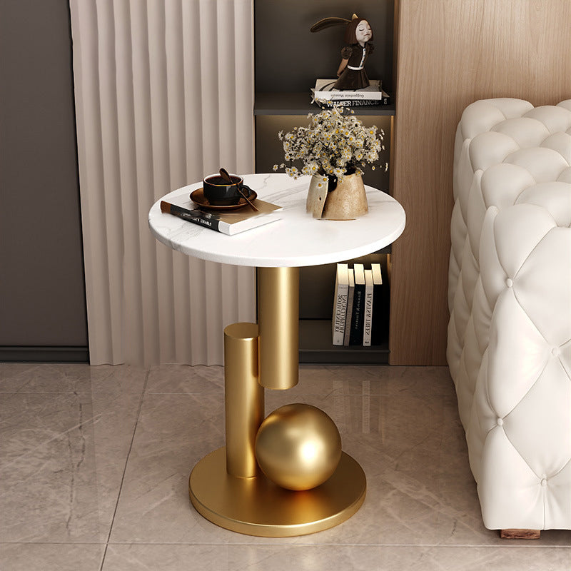 Contemporary Creative Round Sintered Stone Iron Side Table 1-Tier For Living Room