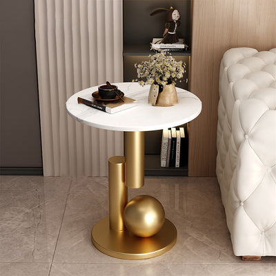 Contemporary Creative Round Sintered Stone Iron Side Table 1-Tier For Living Room
