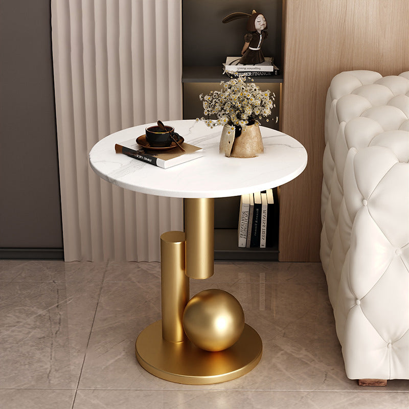 Contemporary Creative Round Sintered Stone Iron Side Table 1-Tier For Living Room