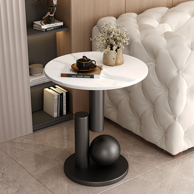 Contemporary Creative Round Sintered Stone Iron Side Table 1-Tier For Living Room