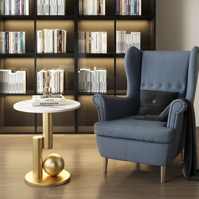Contemporary Creative Round Sintered Stone Iron Side Table 1-Tier For Living Room