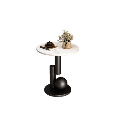 Contemporary Creative Round Sintered Stone Iron Side Table 1-Tier For Living Room