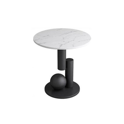 Contemporary Creative Round Sintered Stone Iron Side Table 1-Tier For Living Room