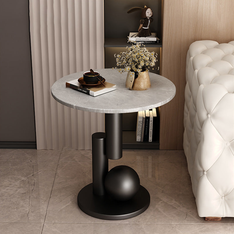 Contemporary Creative Round Sintered Stone Iron Side Table 1-Tier For Living Room