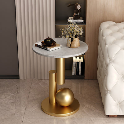 Contemporary Creative Round Sintered Stone Iron Side Table 1-Tier For Living Room