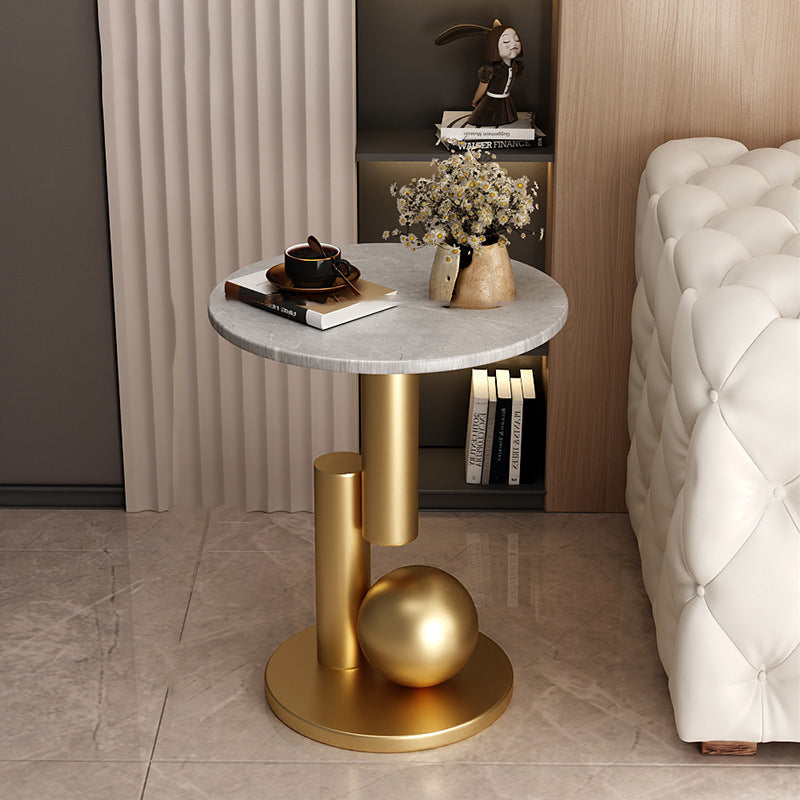 Contemporary Creative Round Sintered Stone Iron Side Table 1-Tier For Living Room