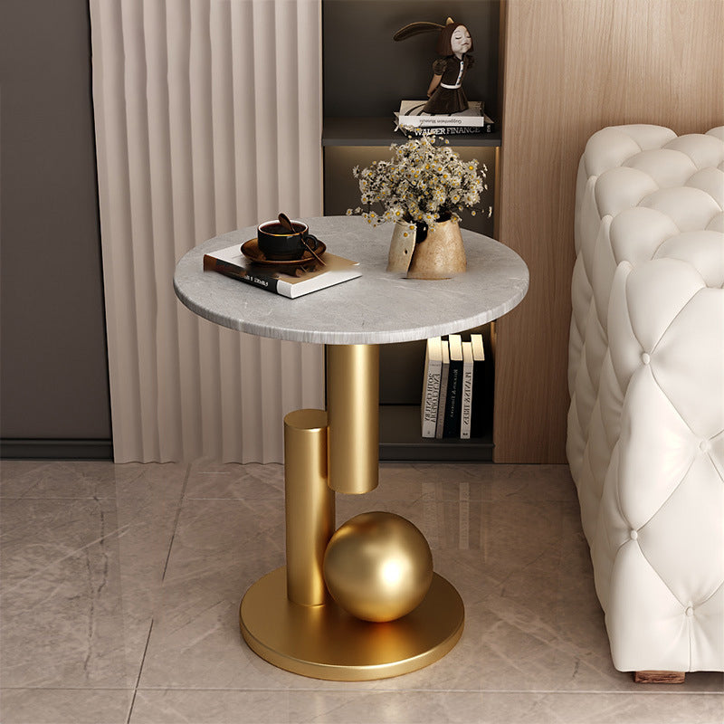 Contemporary Creative Round Sintered Stone Iron Side Table 1-Tier For Living Room