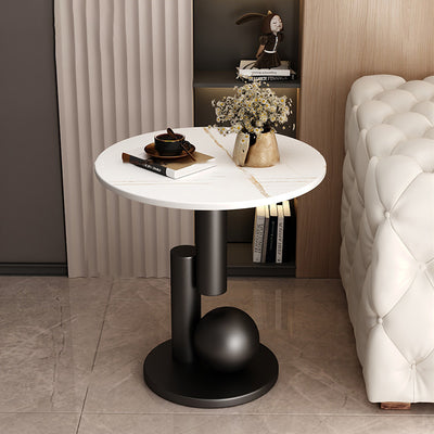 Contemporary Creative Round Sintered Stone Iron Side Table 1-Tier For Living Room