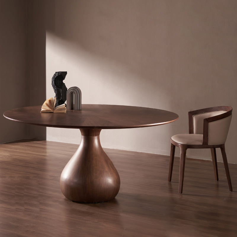 Chaise de salle à manger traditionnelle vintage ronde en chêne massif avec dossier en cuir PU pour salle à manger 
