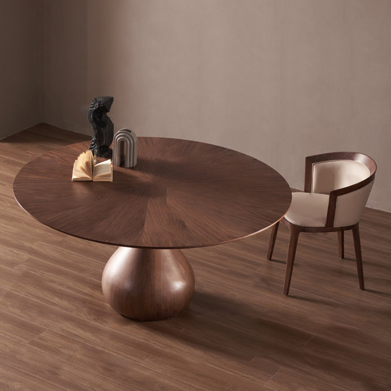 Chaise de salle à manger traditionnelle vintage ronde en chêne massif avec dossier en cuir PU pour salle à manger 