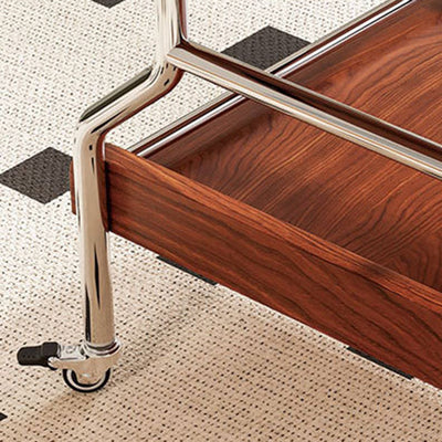 Traditional Vintage Rectangular Tempered Glass Plywood Stainless Steel Foldable Movable Coffee Table 2-Drawer For Living Room