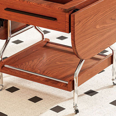 Traditional Vintage Rectangular Tempered Glass Plywood Stainless Steel Foldable Movable Coffee Table 2-Drawer For Living Room