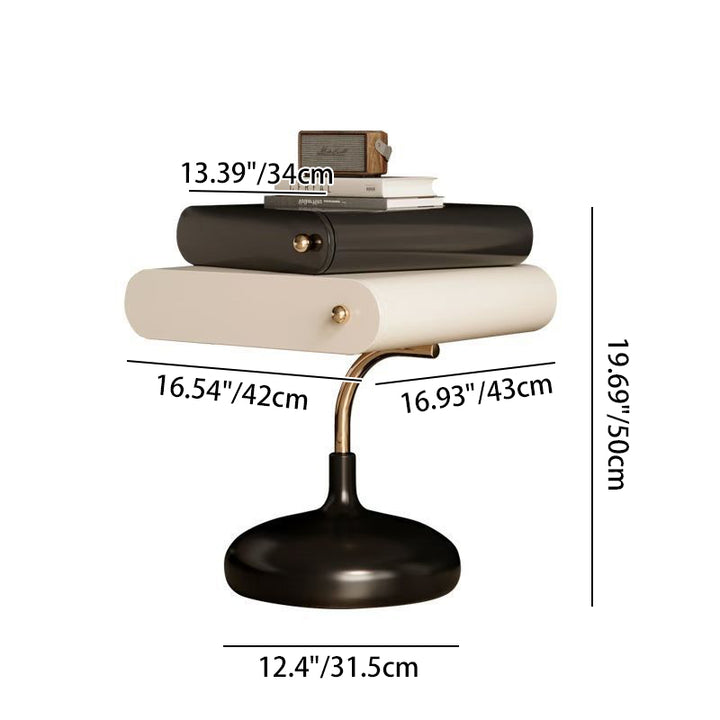 Table d'appoint contemporaine et créative, carrée, à plusieurs couches, en panneau de bois massif et acier inoxydable, avec 2 tiroirs pour le salon 