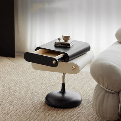 Contemporary Creative Square Multi-layer Solid Wood Panel Stainless Steel Side Table 2-Drawer For Living Room