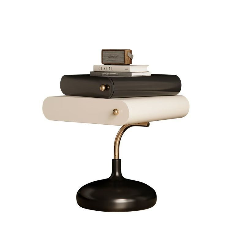Contemporary Creative Square Plywood Stainless Steel Side Table 2-Drawer For Living Room