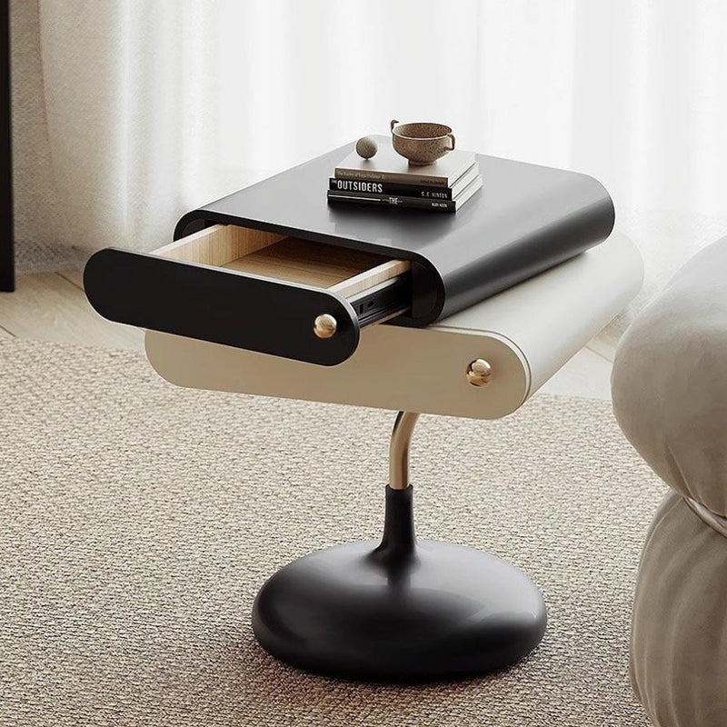 Contemporary Creative Square Plywood Stainless Steel Side Table 2-Drawer For Living Room