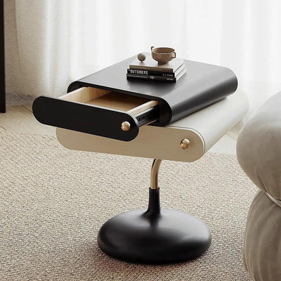 Contemporary Creative Square Multi-layer Solid Wood Panel Stainless Steel Side Table 2-Drawer For Living Room