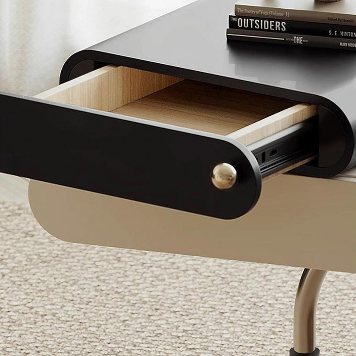 Contemporary Creative Square Plywood Stainless Steel Side Table 2-Drawer For Living Room