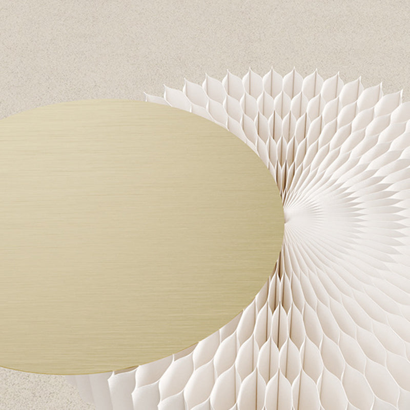 Moderner Art-Deco-Runder Tisch aus Kraftpapier, Edelstahl und Acryl, Akkordeon-Faltbarer Beistelltisch für Wohnzimmer 