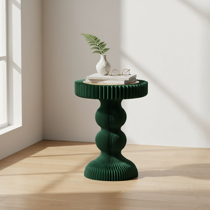 Moderner Art-Deco-Runder Tisch aus Kraftpapier, Edelstahl und Acryl, Akkordeon-Faltbarer Beistelltisch für Wohnzimmer 