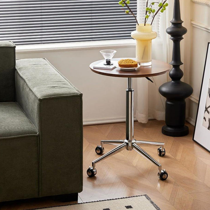 Mesa Auxiliar Movible Ajustable en Altura de Acero al Carbono y Tablero de Fibra de Densidad Media Redonda Minimalista Moderna Para Sala de Estar 