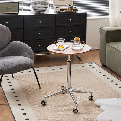 Modern Minimalist Round Medium-Density Fiberboard Carbon Steel Height-Adjustable Movable Side Table For Living Room