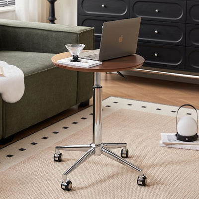 Modern Minimalist Round Medium-Density Fiberboard Carbon Steel Height-Adjustable Movable Side Table For Living Room