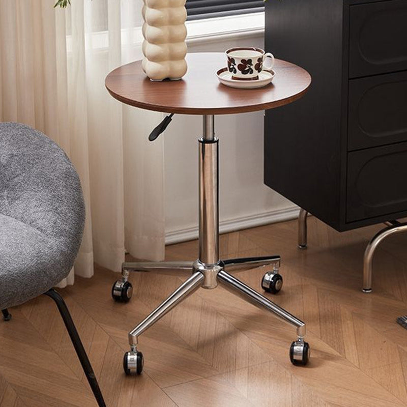 Modern Minimalist Round Medium-Density Fiberboard Carbon Steel Height-Adjustable Movable Side Table For Living Room