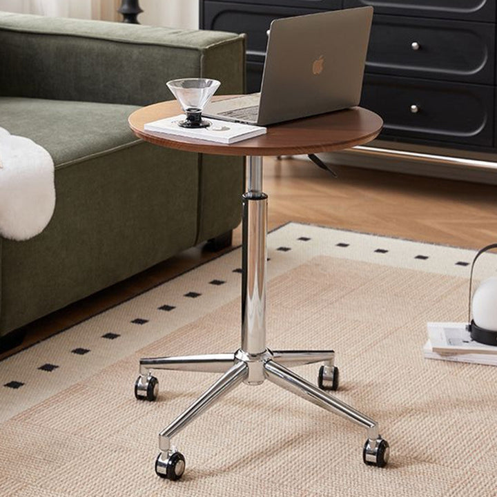 Mesa Auxiliar Movible Ajustable en Altura de Acero al Carbono y Tablero de Fibra de Densidad Media Redonda Minimalista Moderna Para Sala de Estar 