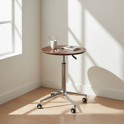 Modern Minimalist Round Medium-Density Fiberboard Carbon Steel Height-Adjustable Movable Side Table For Living Room