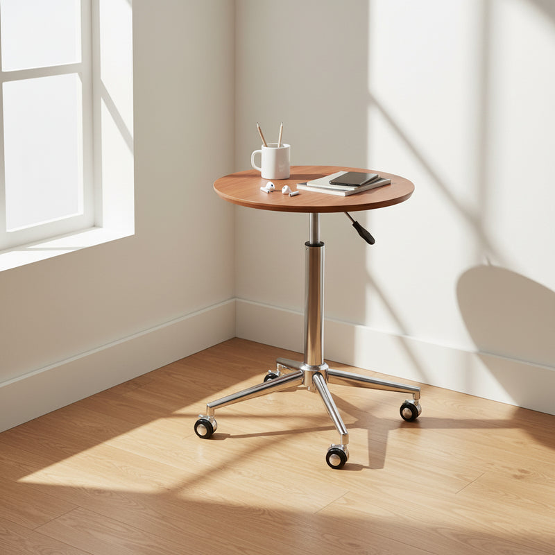 Modern Minimalist Round Medium-Density Fiberboard Carbon Steel Height-Adjustable Movable Side Table For Living Room