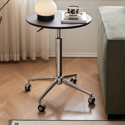 Modern Minimalist Round Medium-Density Fiberboard Carbon Steel Height-Adjustable Movable Side Table For Living Room