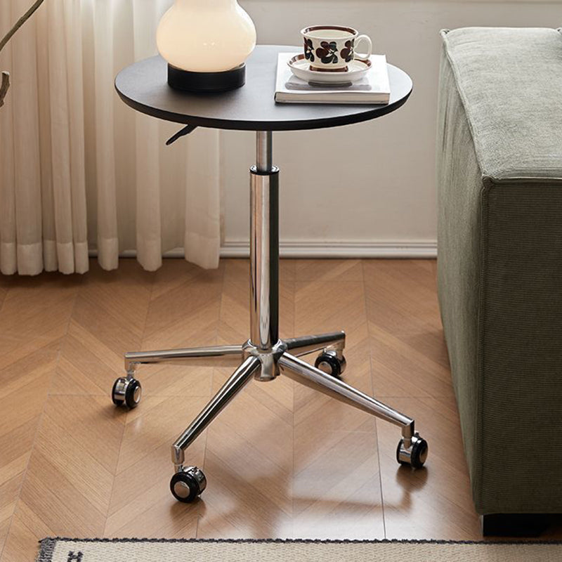Modern Minimalist Round Medium-Density Fiberboard Carbon Steel Height-Adjustable Movable Side Table For Living Room