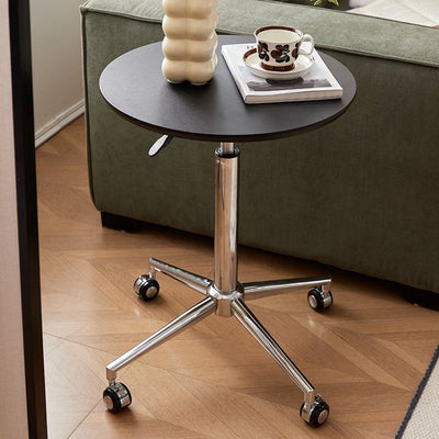 Modern Minimalist Round Medium-Density Fiberboard Carbon Steel Height-Adjustable Movable Side Table For Living Room