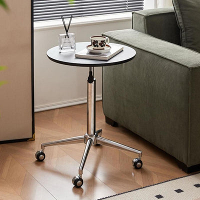 Modern Minimalist Round Medium-Density Fiberboard Carbon Steel Height-Adjustable Movable Side Table For Living Room