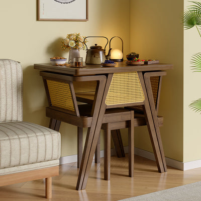Traditional Chinese Square Rubberwood Solid Wood Backrest Desk & Chair Set For Living Room