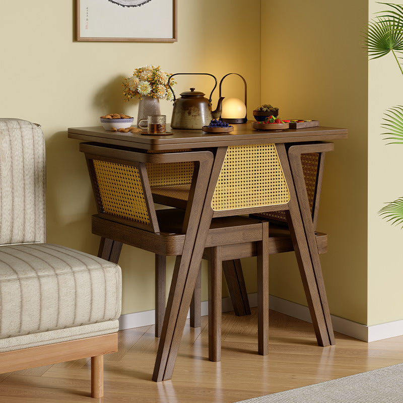 Traditional Chinese Square Rubberwood Solid Wood Backrest Desk & Chair Set For Living Room