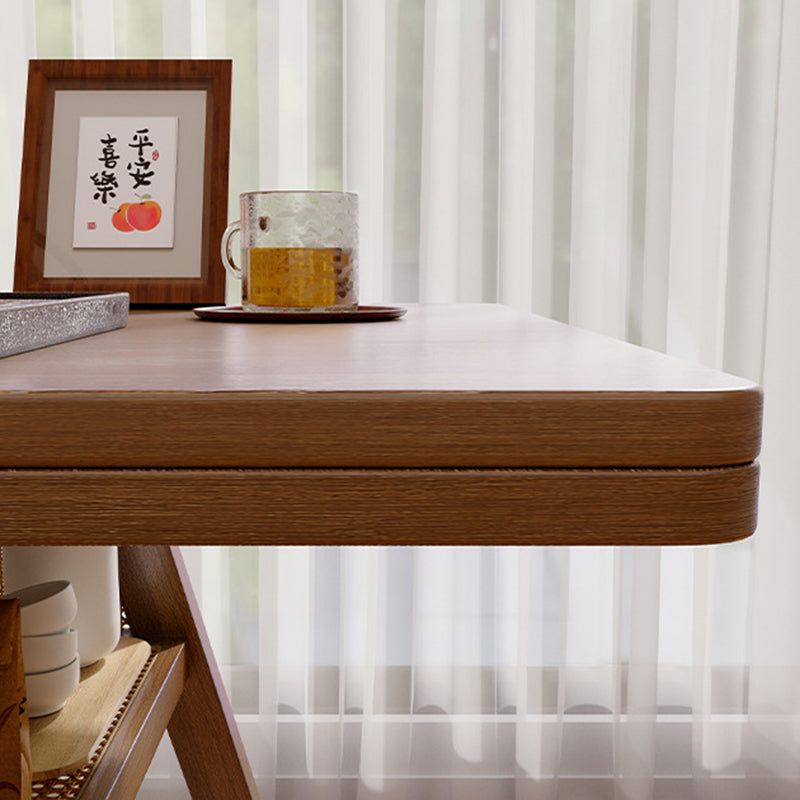 Traditional Chinese Square Rubberwood Solid Wood Backrest Desk & Chair Set For Living Room