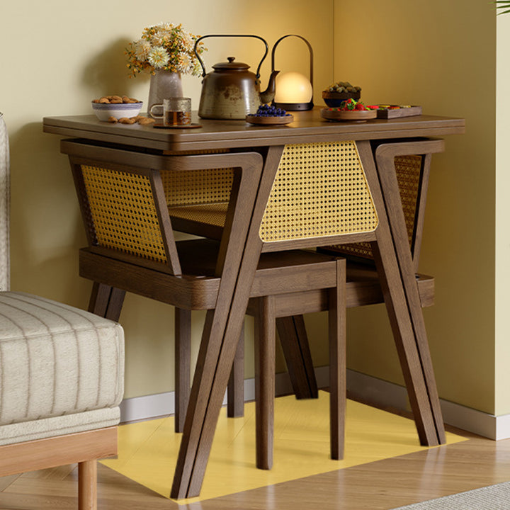 Traditional Chinese Square Rubberwood Backrest Desk &amp; Chair Set For Living Room