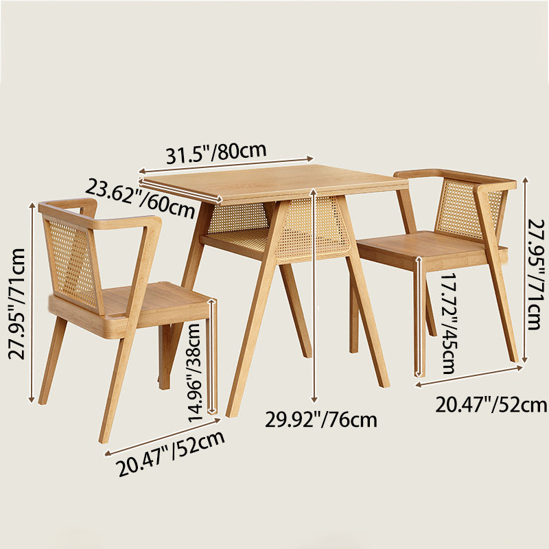 Traditional Chinese Square Rubberwood Solid Wood Backrest Desk & Chair Set For Living Room