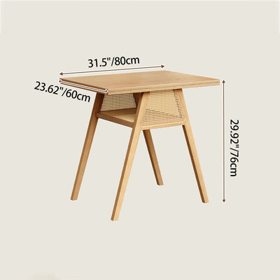 Traditional Chinese Square Rubberwood Solid Wood Backrest Desk & Chair Set For Living Room