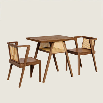 Traditional Chinese Square Rubberwood Solid Wood Backrest Desk & Chair Set For Living Room