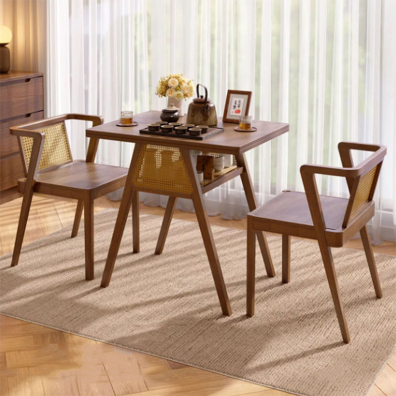 Traditional Chinese Square Rubberwood Solid Wood Backrest Desk & Chair Set For Living Room
