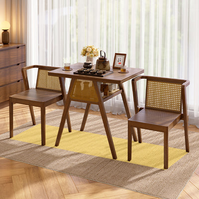 Traditional Chinese Square Rubberwood Solid Wood Backrest Desk & Chair Set For Living Room