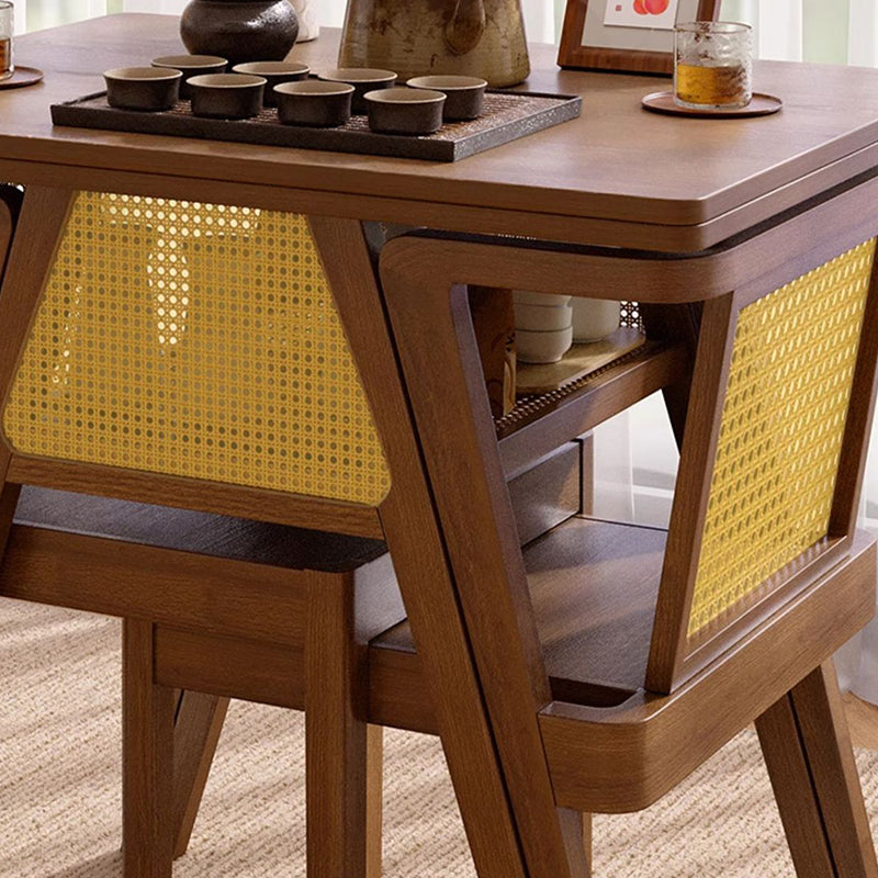 Traditional Chinese Square Rubberwood Solid Wood Backrest Desk & Chair Set For Living Room