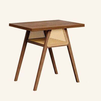 Traditional Chinese Square Rubberwood Solid Wood Backrest Desk & Chair Set For Living Room