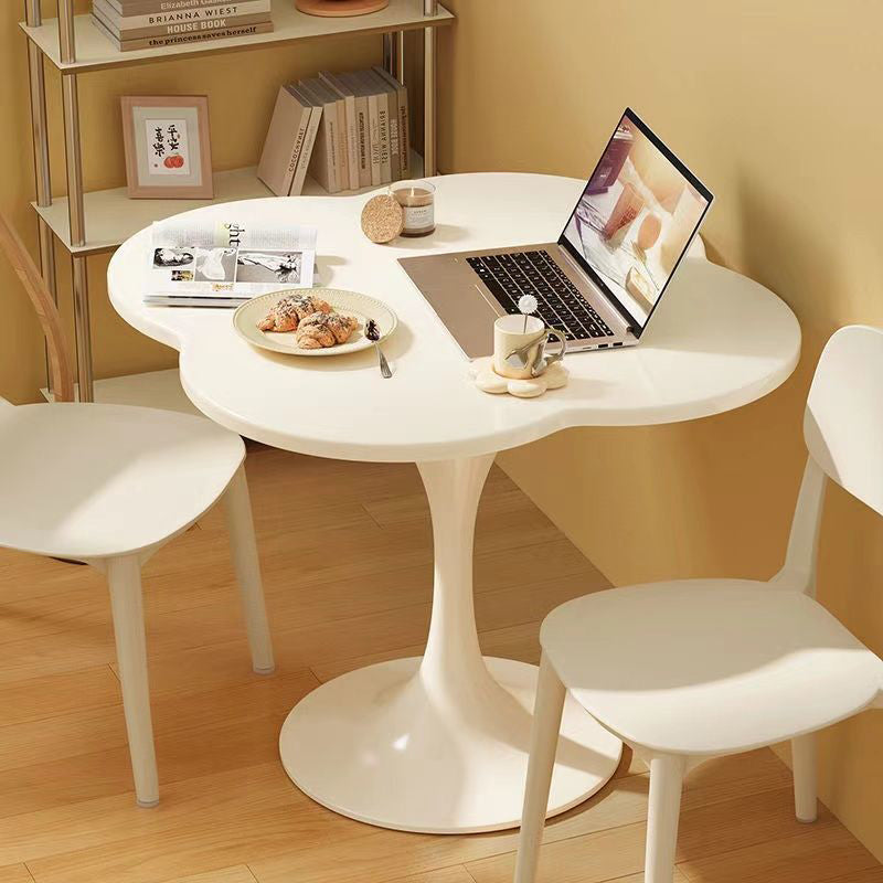Contemporary Scandinavian Round Medium-Density Fiberboard Carbon Steel Quatrefoil-Shaped Side Table For Living Room