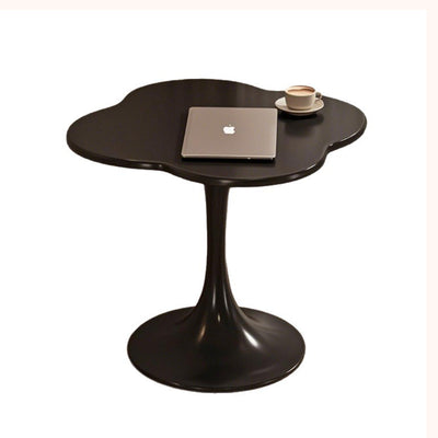 Contemporary Scandinavian Round Medium-Density Fiberboard Carbon Steel Quatrefoil-Shaped Side Table For Living Room